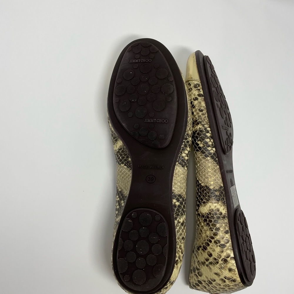 Jimmy Choo Gold Metallic Snake Print Flats - Picture 14 of 14